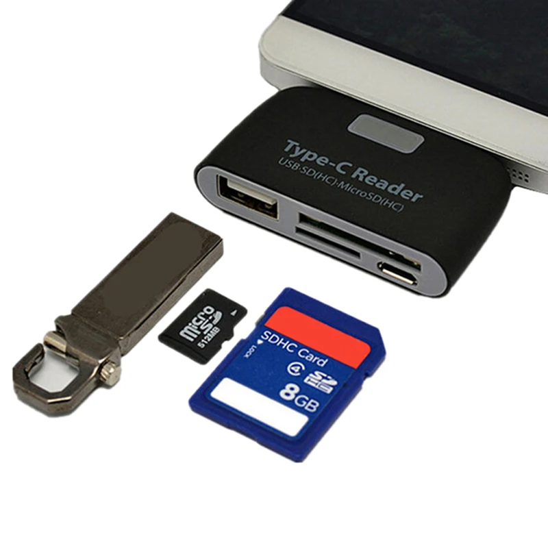 Multifunction 3 In 1 USB 2.0 Type C Card Reader USB-C TF Micro OTG Card Reader For Macbook Phone Tablet