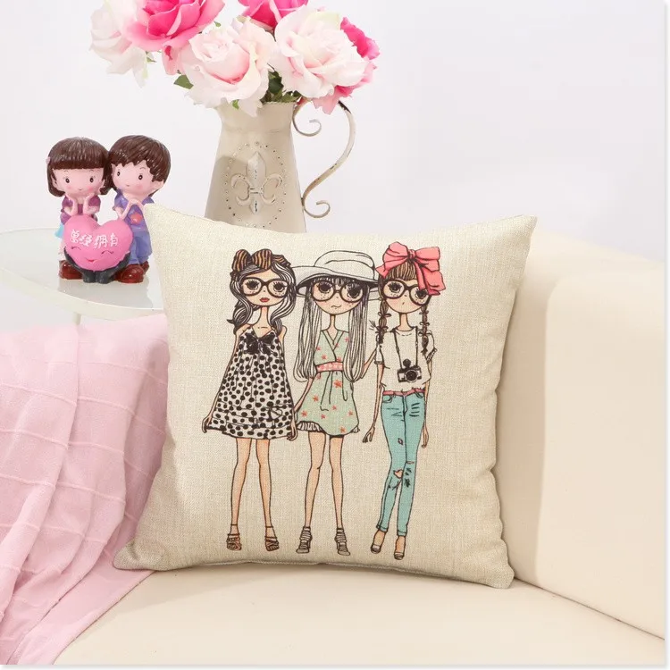 Мультяшная декоративная подушка для дома для девочек(без наполнения), милая девочка и сладкая жизнь, льняная хлопковая подушка, декоративная подушка для дивана