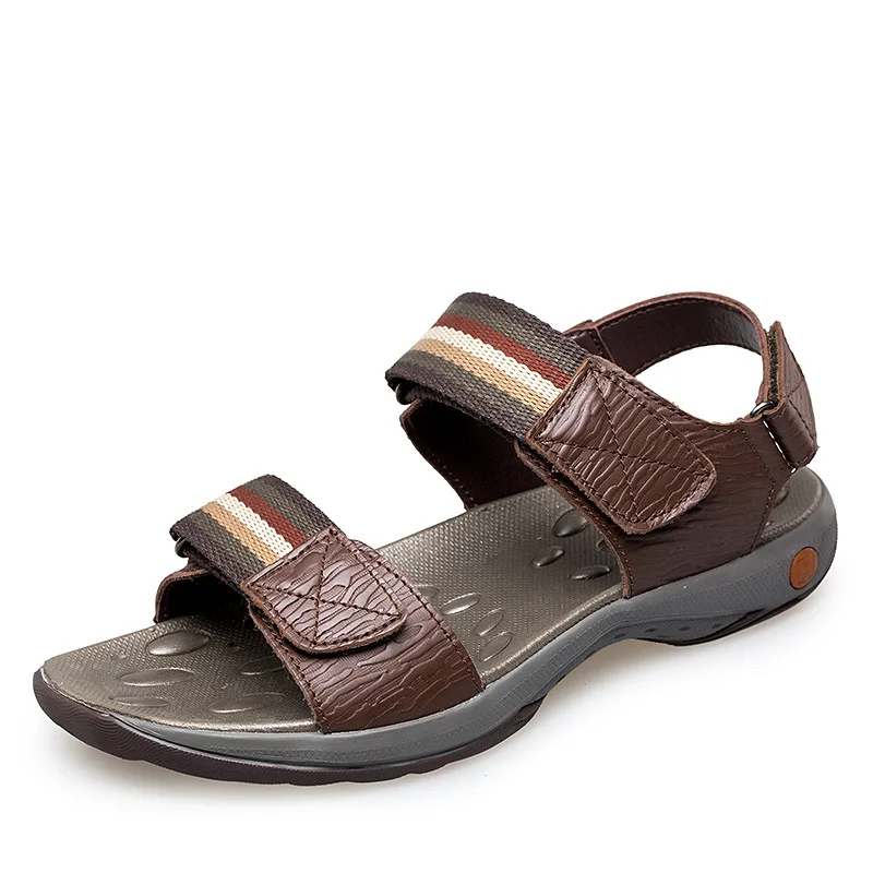 

2017 Plus Size 38-47 Men Sandals Genuine Leather Fashion Summer Shoes Men Slippers Breathable Men's Sandals Causal Shoes Leather