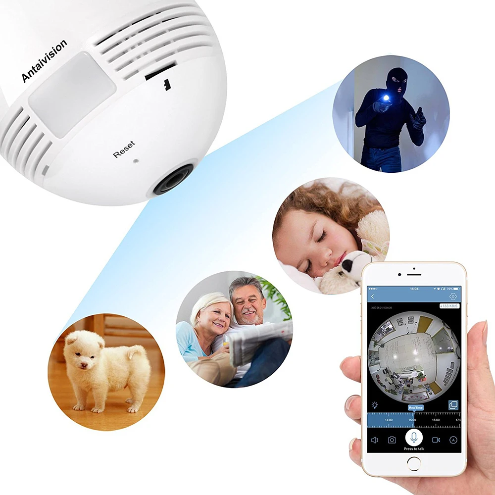 

360 Degree Panoramic 960P HD Wireless Hidden Mini Camera Universal Adapter WiFi HD Wireless Exquisite Practical Strong Function