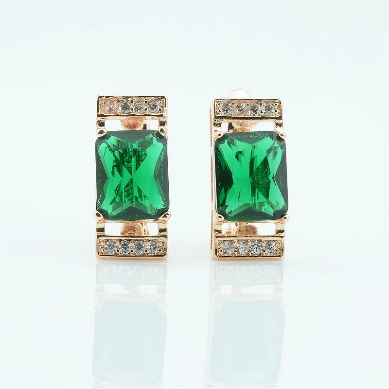 

1pair Womens Ladies Green Cubic Zirconia 585 Gold Color Rose Earrings Drop Earrings