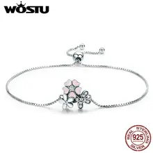 WOSTU, весна, новинка, 925 пробы, серебро, вишня, цветок ромашки, цепочка, звено, женский браслет, Стерлинговое Серебро, ювелирное изделие, подарок, CQB055