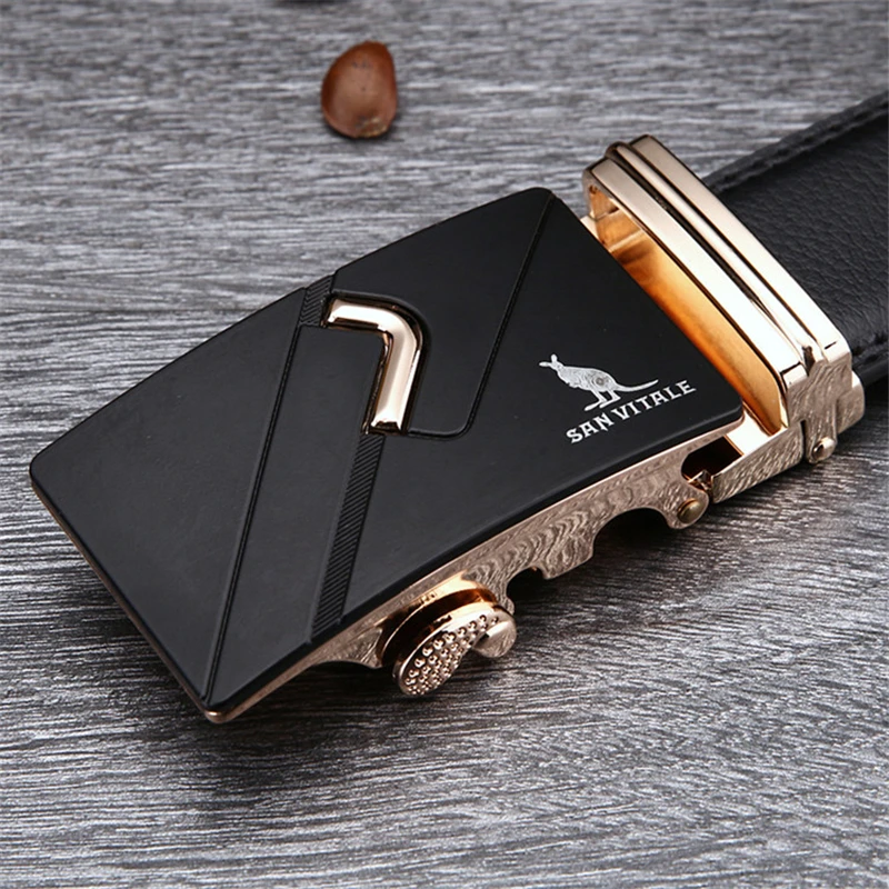 Famous Brand Belt Men Good Quality Cowskin Genuine Luxury Leather Men's Belts for Men,Strap Male Metal Automatic Buckle - Цвет: SV 1428G