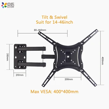 

TV Wall Mount for 14-46" LED Plasma Flat TV Monitor up to 110lbs VESA 400x400 with Full Motion Swivel Articulating Extension Arm