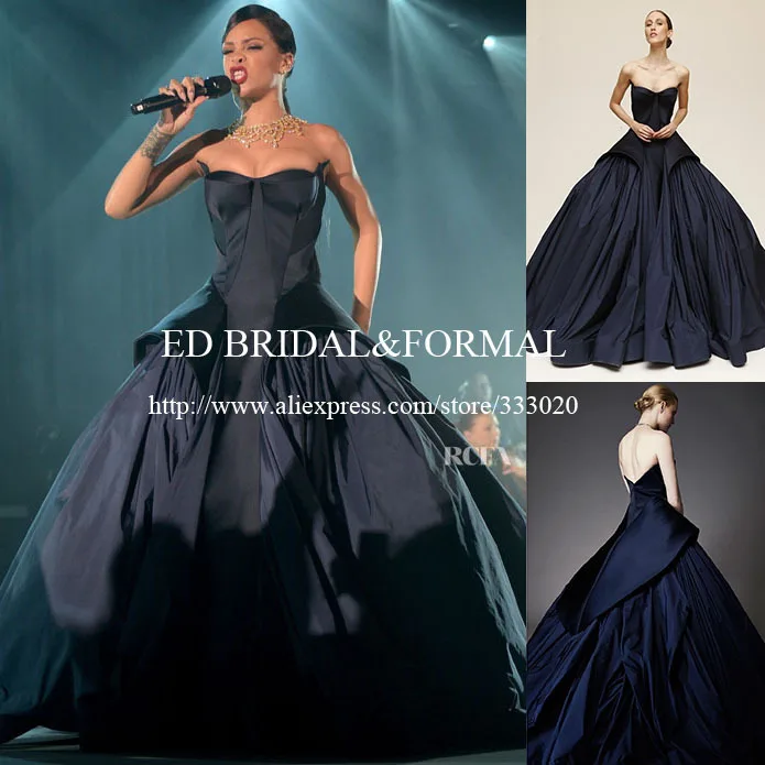 Rihanna Navy Blue font b Dress b font Ball Gown Spring 2015 Formal font b Evening