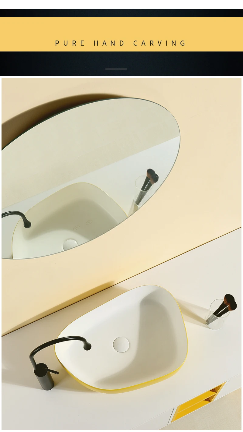 Художественные раковины для ванной комнаты ручной работы керамический сосуд неправильная мойка миска-умывальник ярко-желтый белый над столешницей умывальник AM896