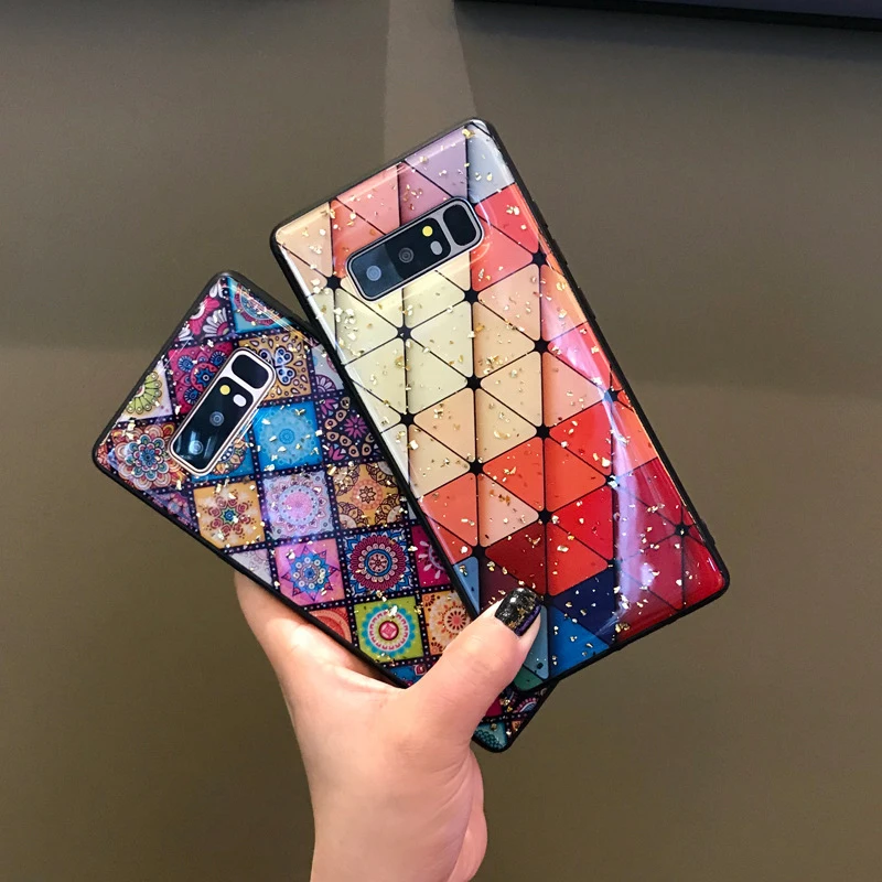 

Coque For Samsung Galaxy S8 S9 plus Retro Ethnic Grid Glitter Soft Case Cover For Samsung Galaxy S10 Plus S10e Note 9 8 Fundas
