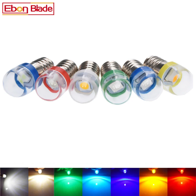 

100Pcs E10 LED For Flashlight Replacement Bulb 0.18W led Torches Work Light Lamp 60-100lm White Red Green Yellow Ice Blue 6V DC