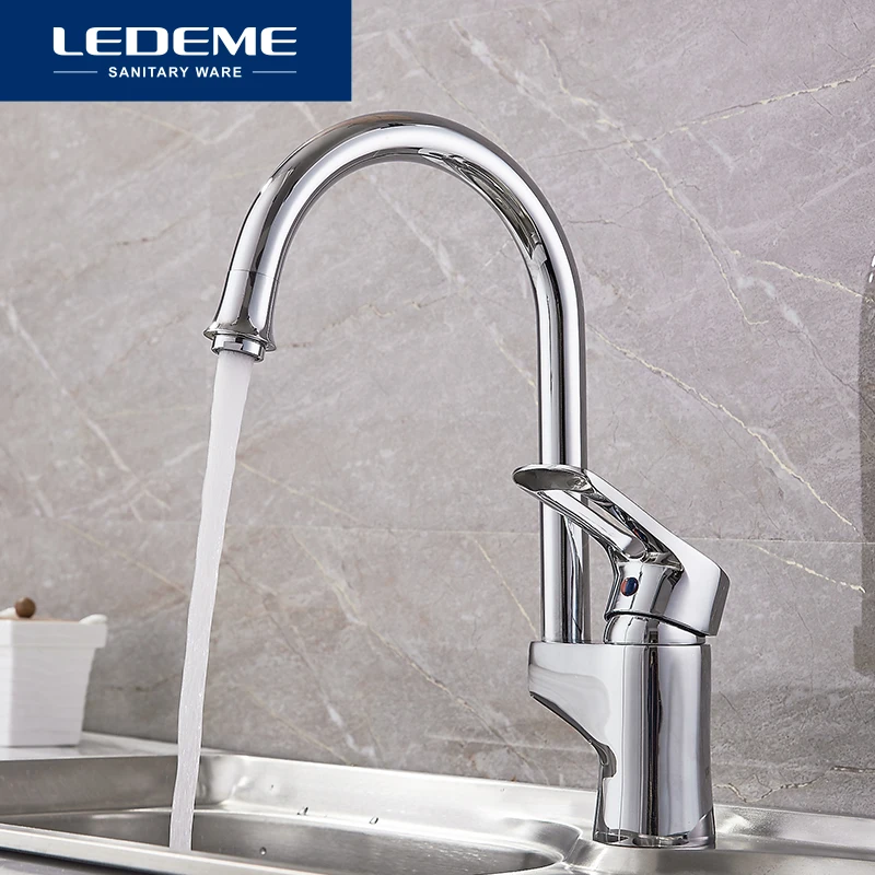 LEDEME المطبخ صنبور الجسم النحاس 360 درجة دوران الكروم منحني أنبوب مخرج صنبور حوض السباكة الأجهزة بالوعة صنبور L4025