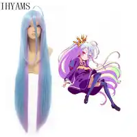 Kein Spiel Kein Leben Shiro Natürliche 100 cm Lange Gerade 2 töne Blau Lila Mix Synthetische Cosplay Perücke Haar Für Halloween Party