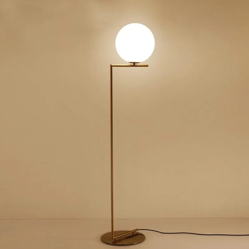 Floor Light Modern White Glass Globe Shade D30cm Floor Lamp Brass Linear LED Floor Light Artistic For Bedroom Beside Decor F032