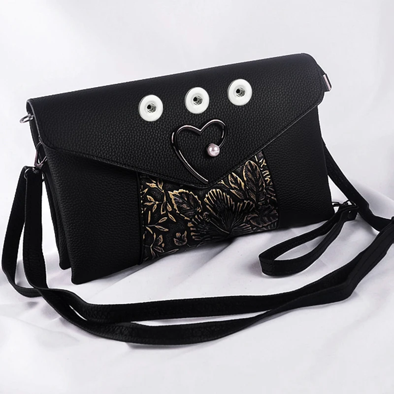 

For Women MOM good quality PU leather 18mm love snap button jewelry leaves-bag QB6669