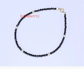 

Natural Tiny Shining Black Spinels 2-3MM Freshwater pearl 3-4MM Bracelet 7"925 Sterling Silver clasp