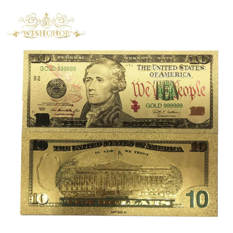 10 шт./лот, банкноты в милом американском стиле, Трамп, 100 долларов, банкноты, 24K позолоченные бумажные деньги для подарков - Цвет: 10