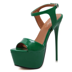 DiJiGirls Pu Leather High Heels Sandals Shoes Summer Wedding Party Shoes 16cm Stripper Size 34-46