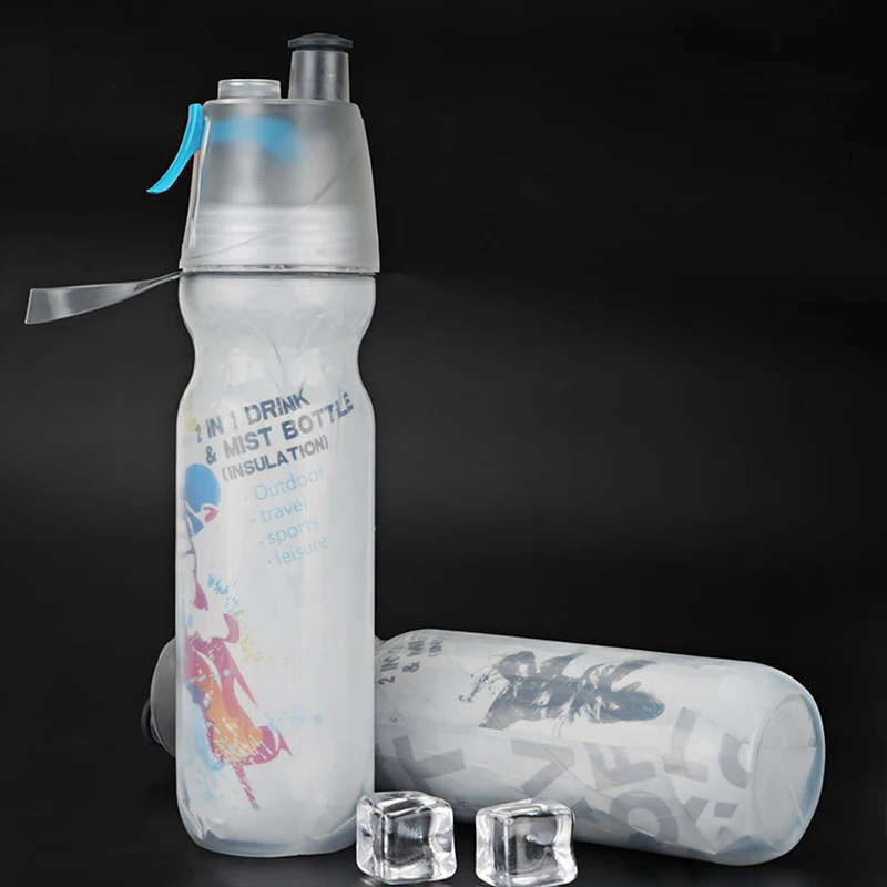 Двухслойная бутылка с распылителем для воды, креативный спортивный PE холодный чайник, портативные увлажняющие космические бутылки, Спортивная бутылка для напитков на открытом воздухе