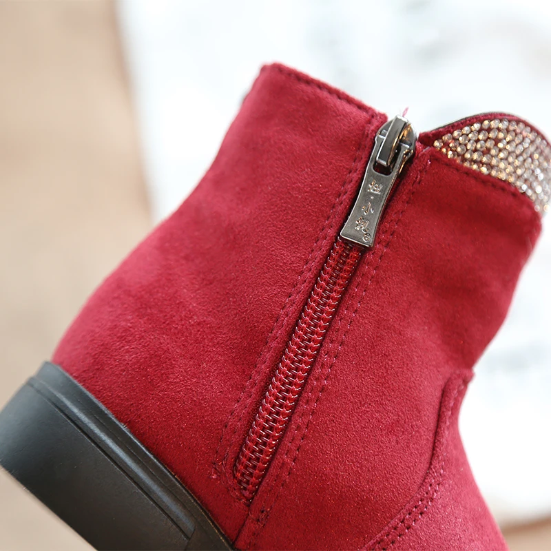 2018 Girls Rhinestone Glitter Boots with cashmere cotton, Bunny Ears, Kids lovely Fur Ball winter warm shoes, black and Red   (17)