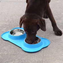 New Pet Dog Feeders Bowl Stainless Steel Double Mouth Dog Silica Gel Bone Type Pet Bowl for Small and Medium Dog Pet Supplies
