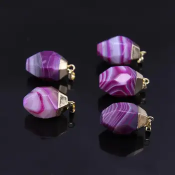 

Rose red Stripped Agates Faceted Nugget Pendants,Natural Gems bead cut Slice With Gold cap Pendant Charm,DIY Fashion Necklace