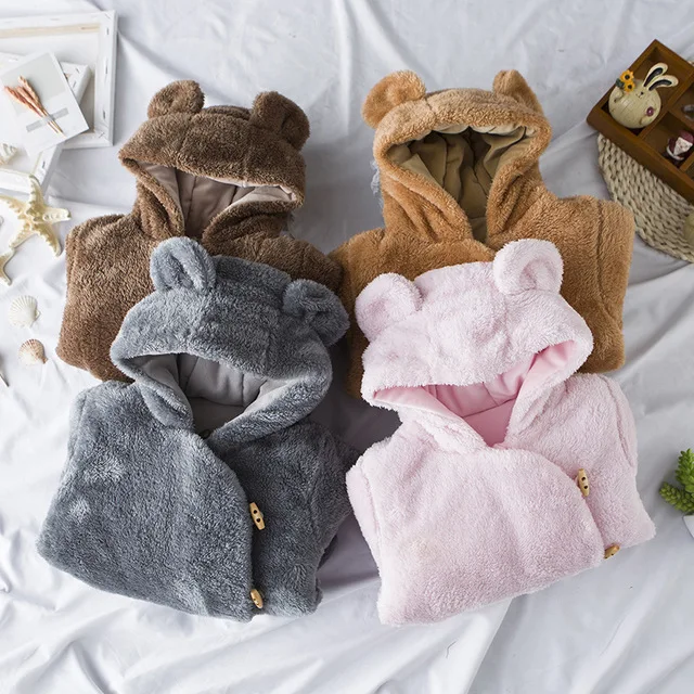 

Cartoon Bear Hooded Baby Boys Outerwear Clothing Autumn Winter Children Kids Girl's Coat Soft Warm Velvet Outfits Boys Clothes