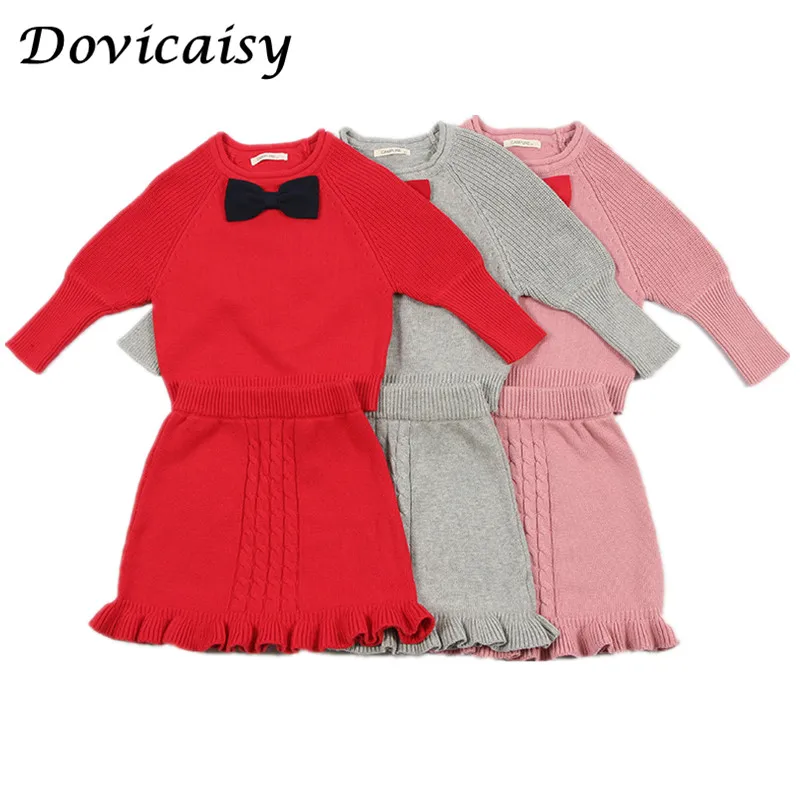 

Girl Winter Clothes Set Autumn Kids Clothing 2018 Long Sleeve Knit Sweater Coat+Skirt 2pcs Girl Boutique Outfits