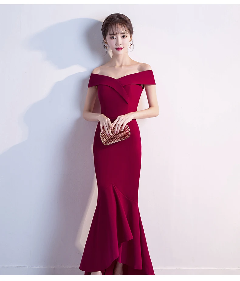  Dress Women Hot Sale Empire Vestidos Mujer Vestido  Festa And Summer Fishtail 2018 Slash-Neck Long Style Shoulder Sexy Party (5)