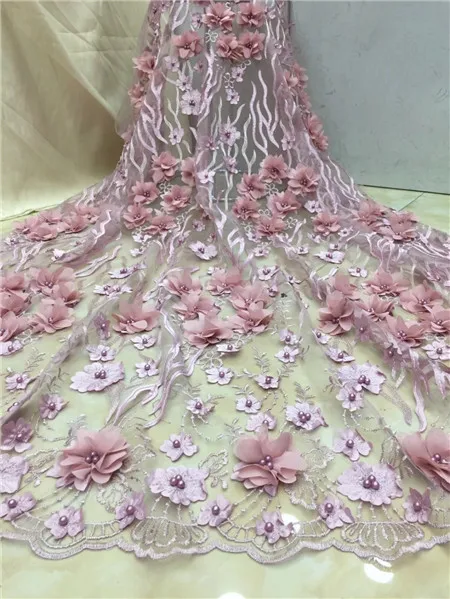 

The new Nigerian 3D flowers with beautiful beading, French Christmas dress stylish and elegant lace fabric