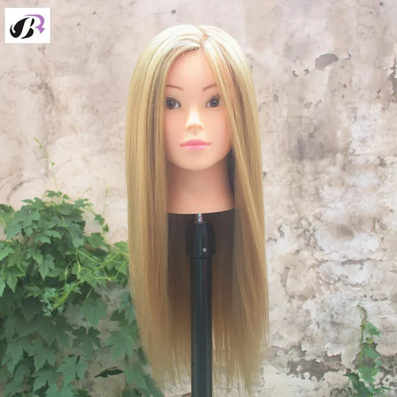 Economici Testa di formazione 65 centimetri Biondi Lunghi Capelli Sposa Professionale di Parrucchiere Mannequin Bambole Buona Sintetico dello Spessore Dei Capelli Testa di Manichino