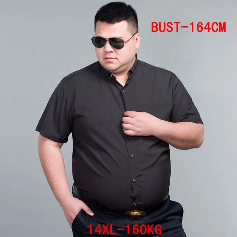 

Men's Short Sleeve Big Shirt Large Size 10XL 11XL 12XL 13XL 14XL Business Office Comfortable Summer Lapel Black Shirt 8XL 9XL