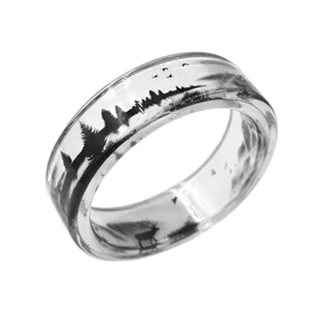 Ручной работы, прозрачные кольца с оленями и деревьями из смолы, декорации внутри, черно-белое женское кольцо на палец, модное