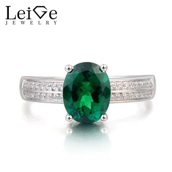 

Leige Jewelry Emerald Ring Proposal Ring May Birthstone Oval Cut Green Gemstone Genuine 925 Sterling Silver Ring Gifts for Women