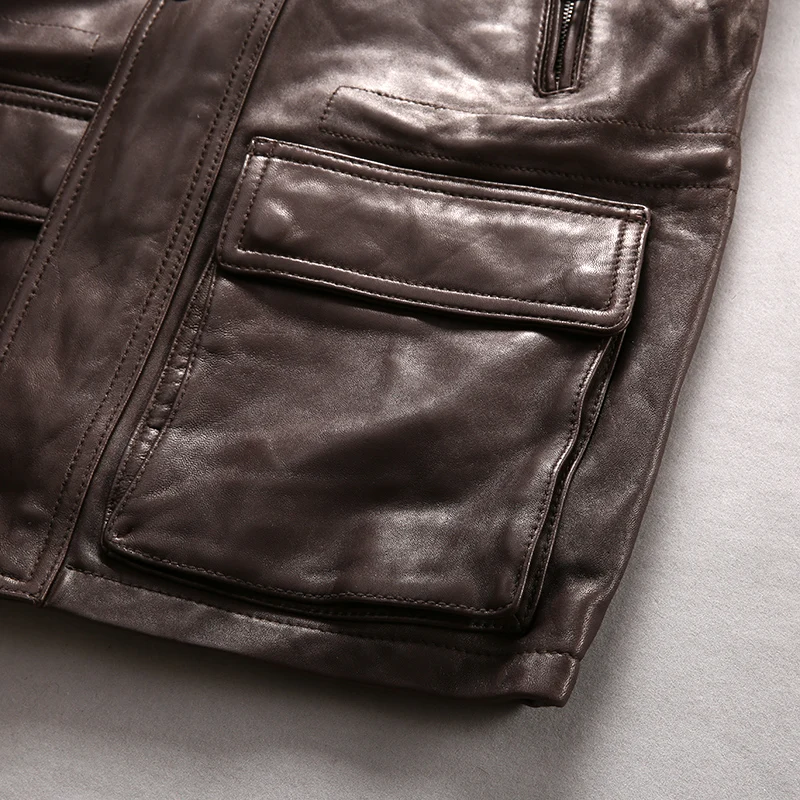 Flash Sale Read Description! Asian size men's sheep leather wind coat mens genuine sheepskin leather vintage jacket M6212