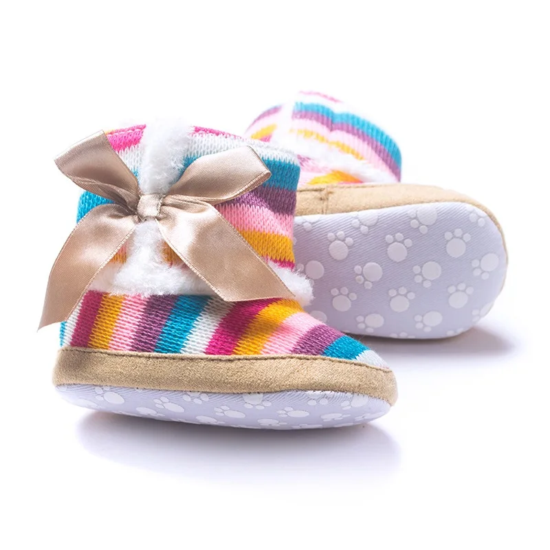 Baby Girls Boots Wool Winter Bebe Shoes Coral Fleece Baby First Walker Anti-Slip Rainbow 11-13CM