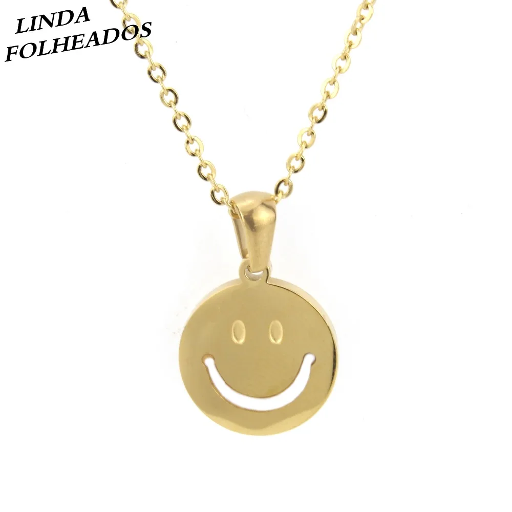 Unique Smiling Face Gold Stainless Steel Link Chain Round Shape Shell Spiritual Pendulum Pendant Necklace Jewelry Gift Party | Украшения и