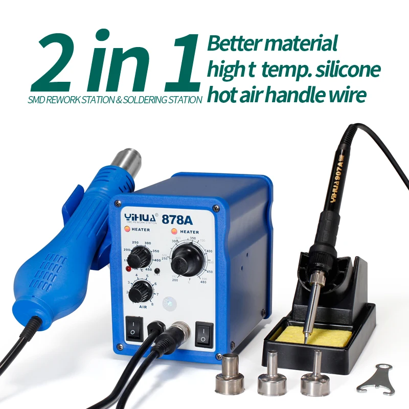 YIHUA 878A 700W Soldering Stations Portable Handheld Temperature Controlled Air Soldering Station Welding Tool YIHUA 878A 700W Soldering Stations Portable Handheld Temperature Controlled Air Soldering Station Welding Tool