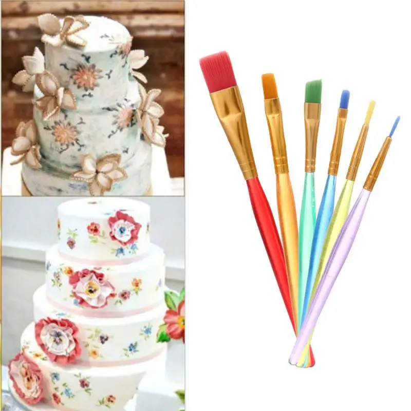6pcs DIY Tool Pen Set Cake Icing Decorating Fine Painting Brush Fondant Dusting Sugarcraft Cake