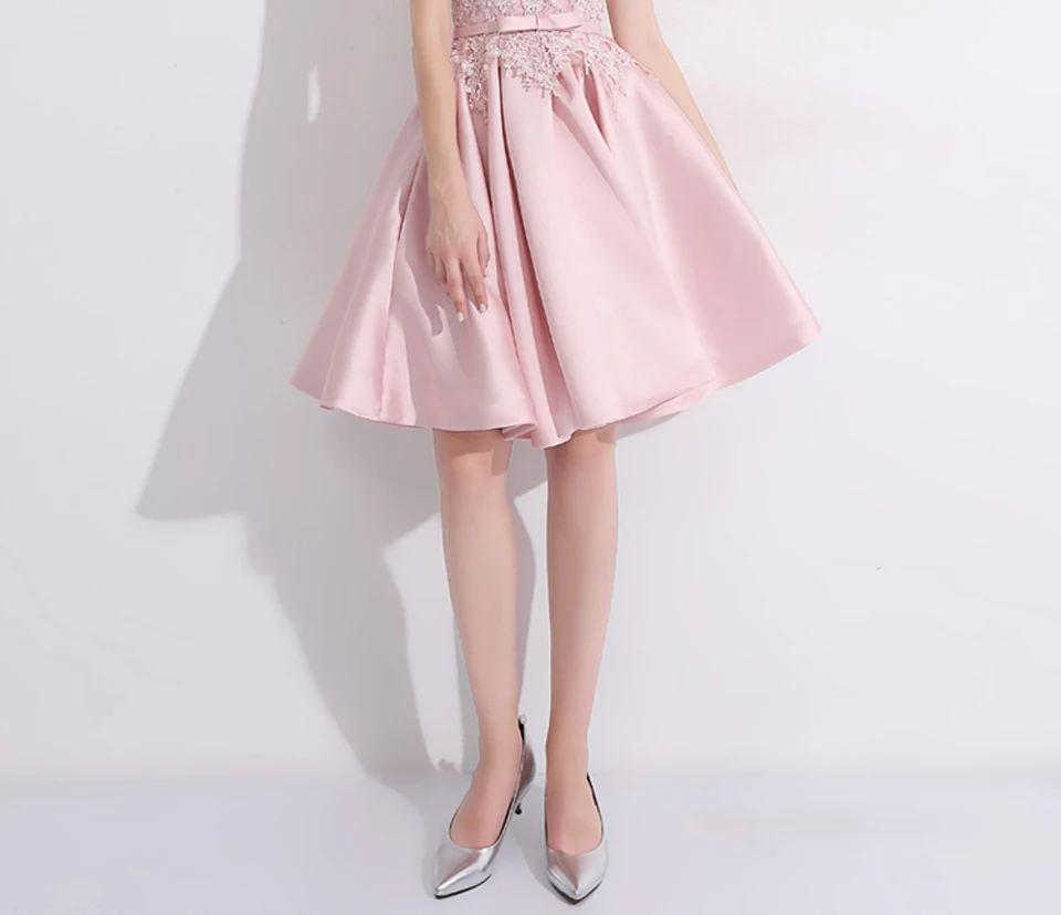 LAMYA, розовое кружевное атласное женское короткое платье для выпускного вечера, элегантные свадебные вечерние платья, vestido de festa
