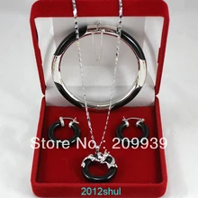 Huij 001758 натуральный черный нефрит Серебряный Дракон кулон серьги браслет набор