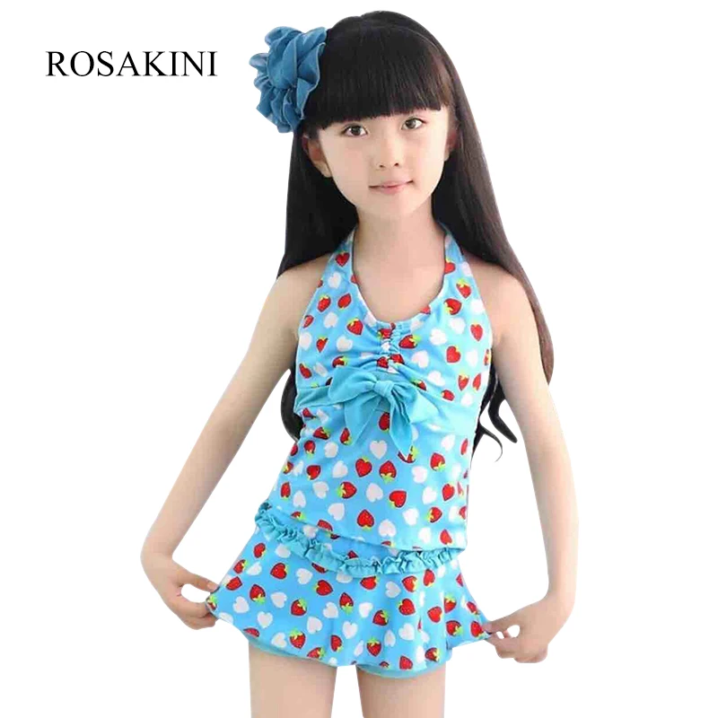 ROSAKINI 2017 Girls Halter Sexy Strawberry Print Bow Two Piece Dress ...