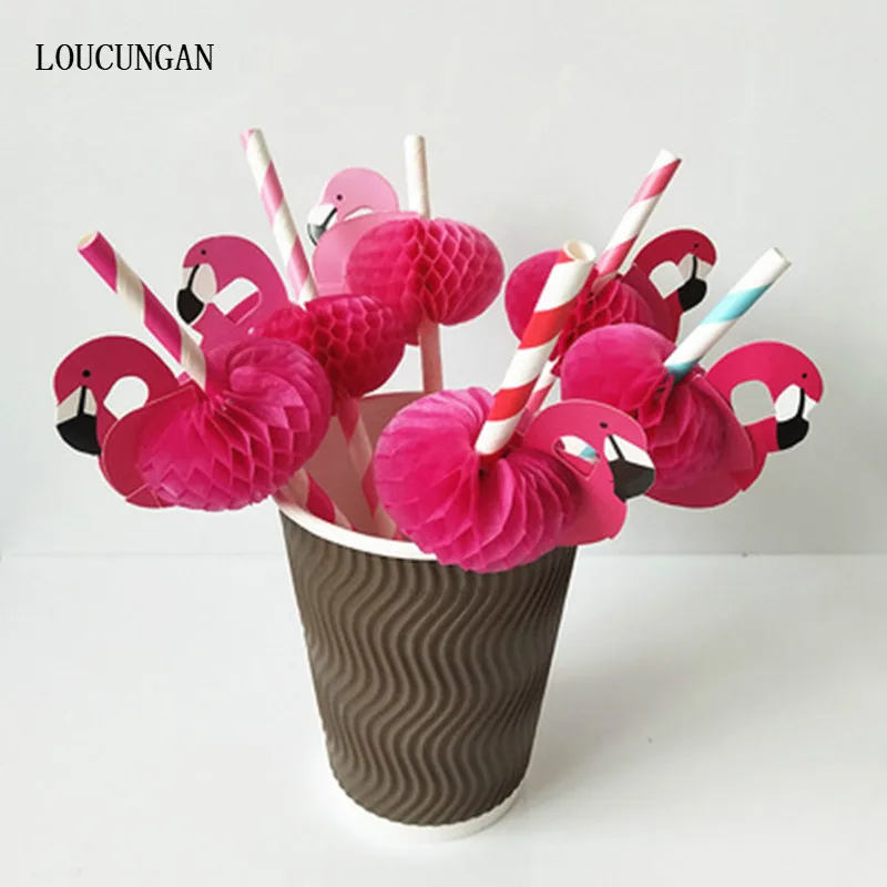 

10ps Wedding Table Decoration Flamingo Party Paper Straw Decoupage Drinking Straws Hawaii Bachelorette Birthday Party Decoration