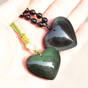 

heart shape rainbow obsidian stone pendant natural stone pendant fox carved for woman for gift wholesale !