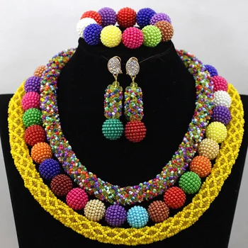 

Latest Colorful African Wedding Jewelry Set Chunky Nigerian Crystal Beads Necklace Set Mix Beads Balls Jewelry Set Gifts QW655