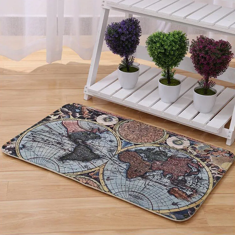 

Retro World Maps Patterned Printing Kitchen Carpets Rugs Anti-Slip Entrance Door Mats