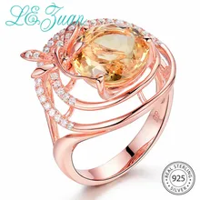 L& zuan, натуральный, 3.21ct, цитрин, кольца для женщин, желтый камень, стрекоза, хорошее ювелирное изделие, покрытое розовым золотом, S925 серебро, вечерние кольца, подарок