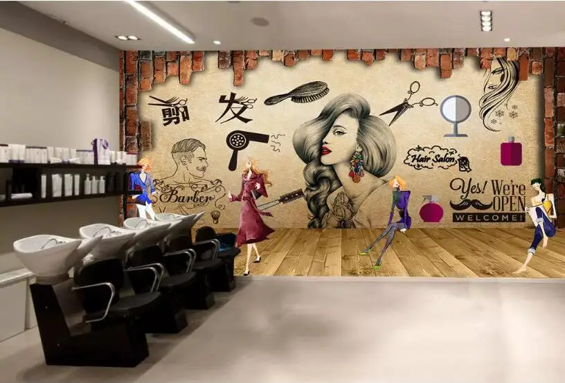 parede de fundo, salão de beleza, barbeiro, papel de parede 3D