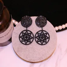 Delicate geometric earrings for women Round Hollow-Out Star Charms Earrings Rhinestone Earring Women Party Jewelry Gift pair of chic rhinestone hollow out eyes pendant earrings for women