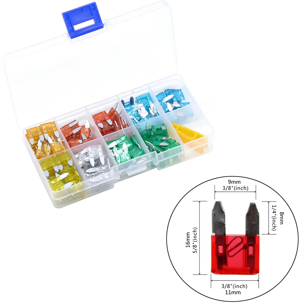 120pcs/lot Car Truck Small Size MINI Blade Fuses 5A 10A 15A 20A 25A 30A AMP Plastic Box Assortment with Clip