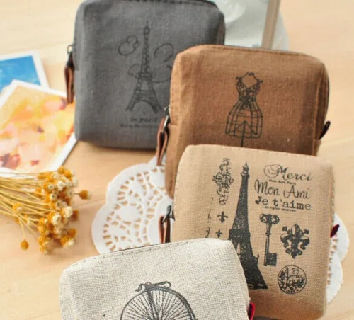 

[ 4 Designs Retro Paris ] - Canvas Mini Storage Box & Keys BAG Holder Case ; Lady Girl's Hand & Pocket Coin Purse Wallet Case