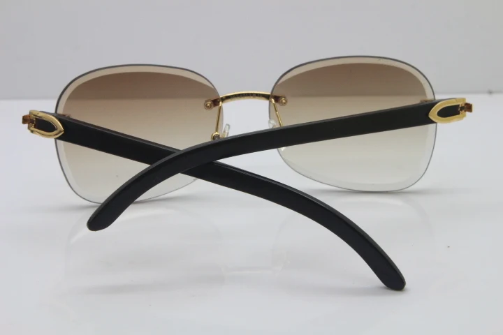2018 New Cartier Rimless  T8200847 Black Buffalo Horn Sunglasses in Gold Brown Lens (9)