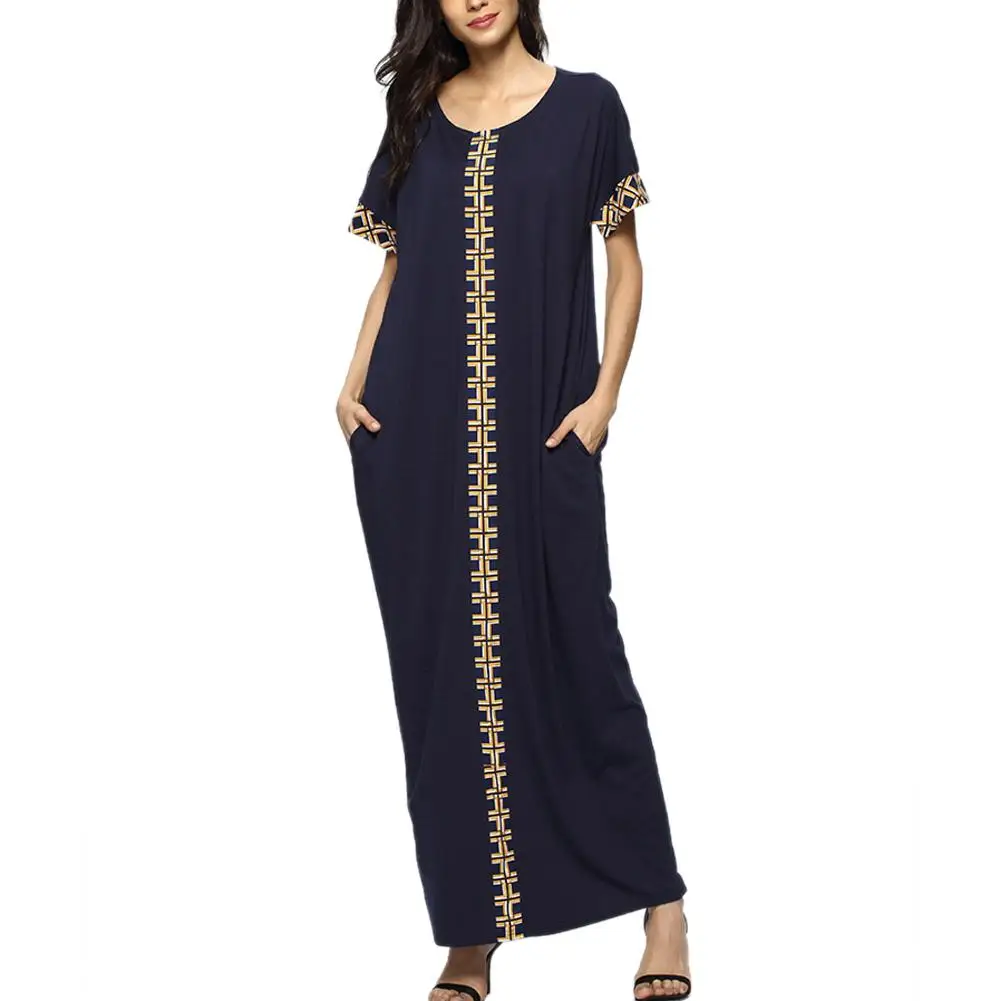 

Yfashion Arabian Gown Dress Summer Geometry Print Cotton Maxi Dresses Sundress Simple Style Female Dress Vestidos
